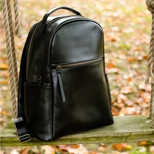 Able Black Leather Alem Backpack
